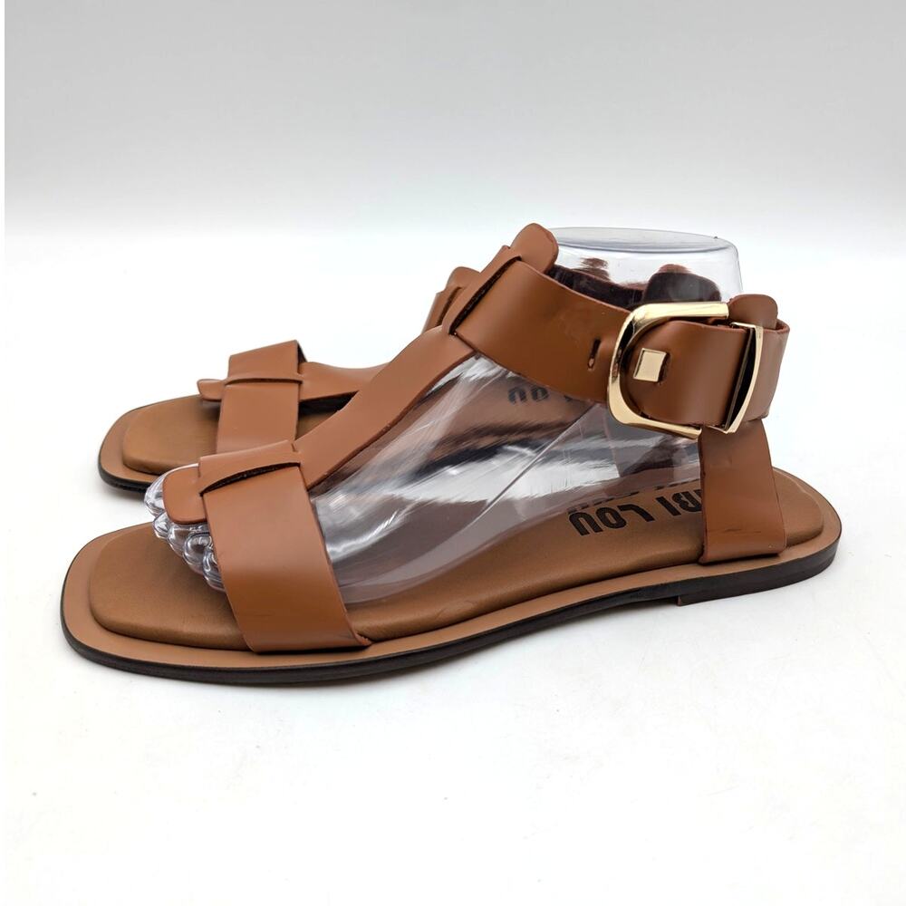 Bibi Lou Sunny Ankle Strap Flat Sandals Women's Brown Leather Size US10 EU40
